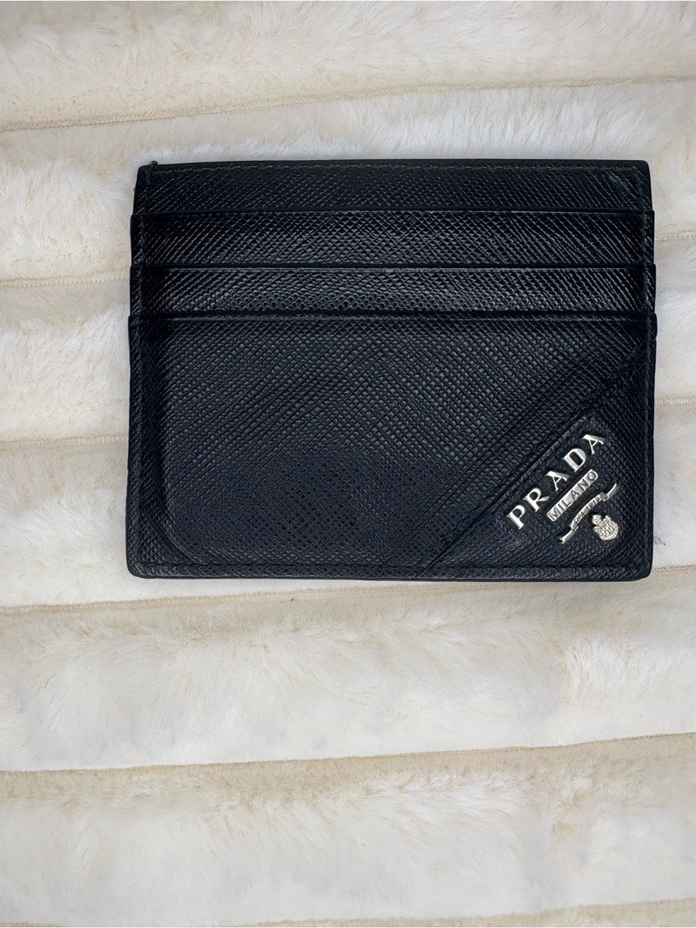 Authentic Prada Saffiano Leather Card Holder Wallet Black Milano w COA